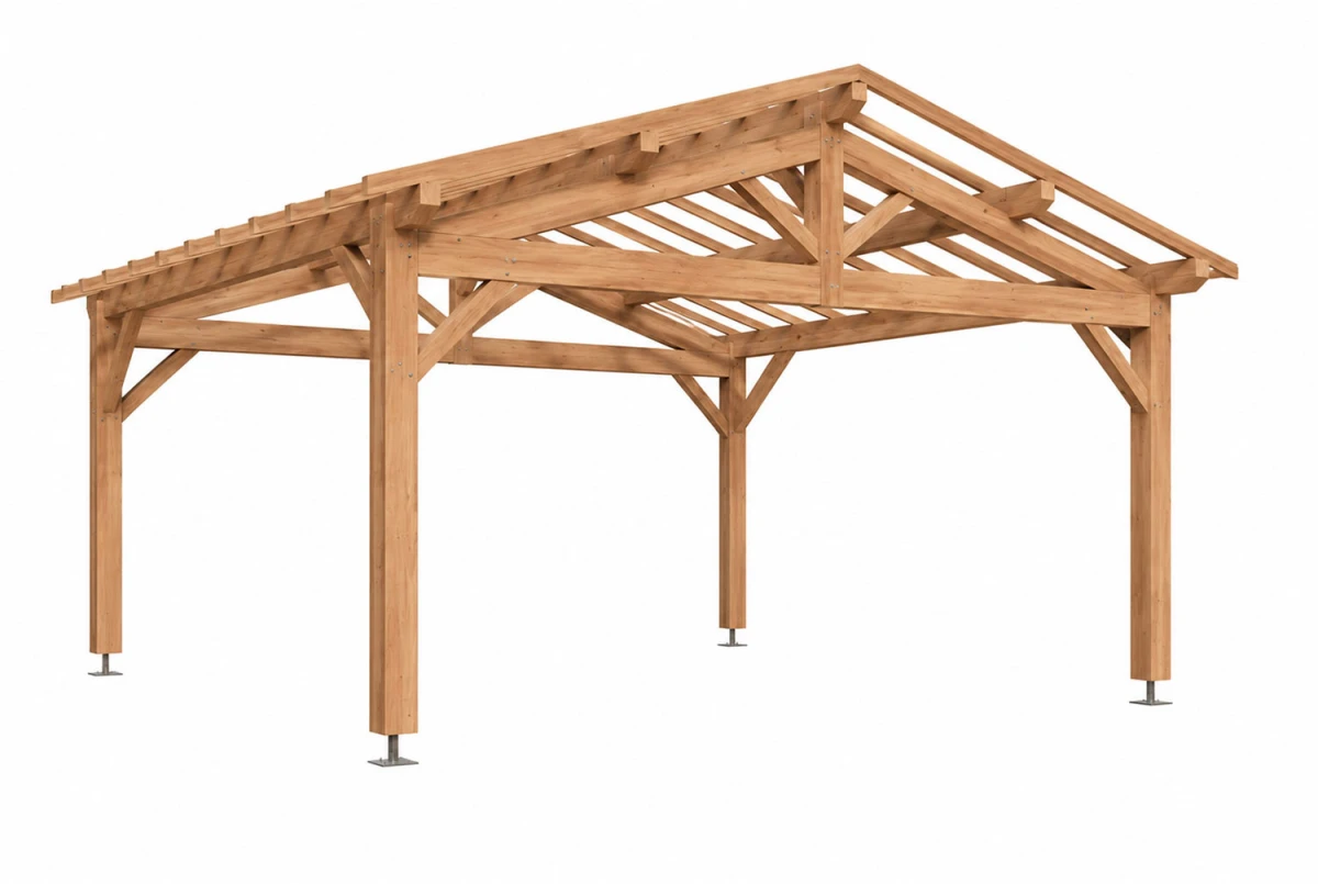 Carport bois Toit double pente 2 voitures ARCHIPEL 6,50 × 5,50 m - Épicéa autoclave classe 3