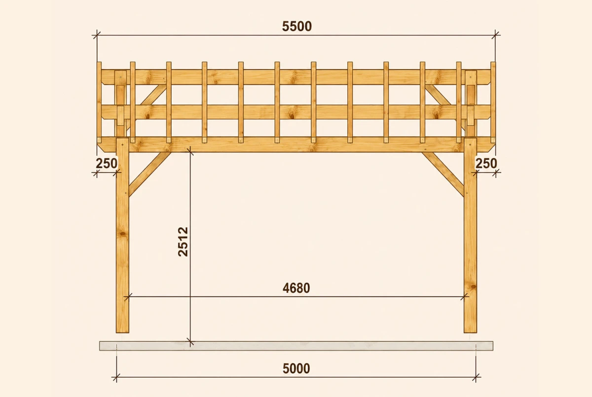 Carport bois Toit double pente 2 voitures ARCHIPEL 6,50 × 5,50 m - Épicéa autoclave classe 3