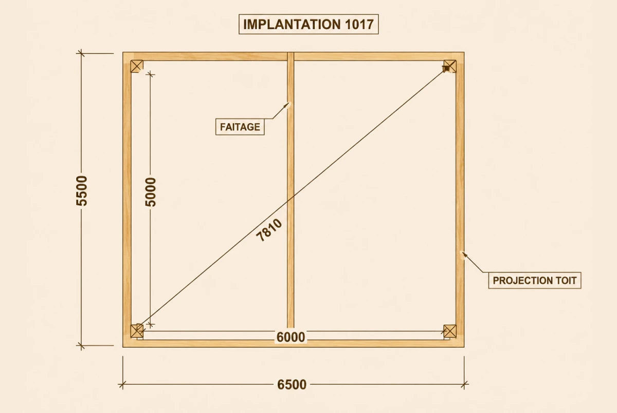 Carport bois Toit double pente 2 voitures ARCHIPEL 6,50 × 5,50 m - Épicéa autoclave classe 3