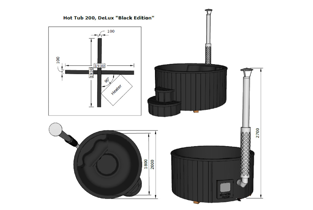 Bain nordique HOT Delux Tub 200 Black Edition bois Thermowood