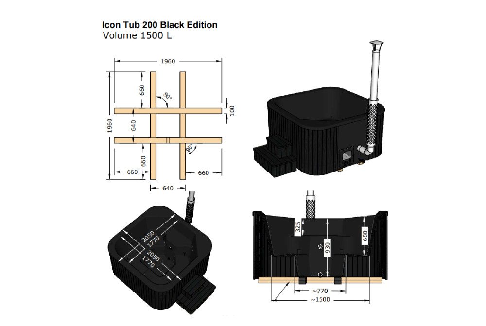 Bain nordique HOT Icon Tub 200 Black Edition bois Thermowood