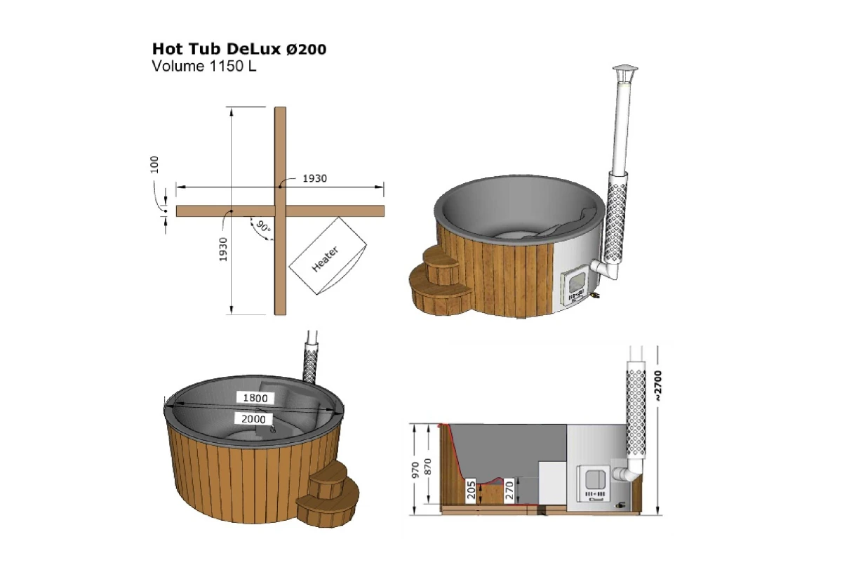 Bain nordique HOT Delux Tub 200 bois Thermowood