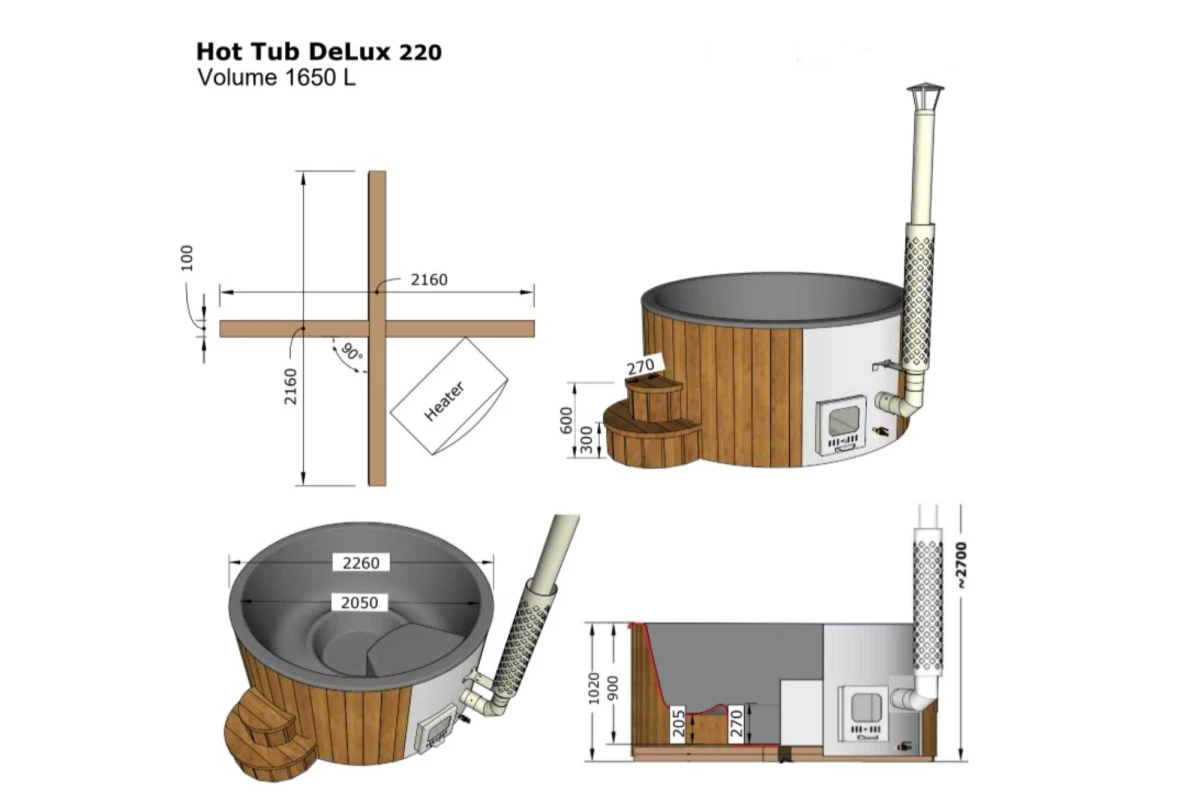 Bain nordique HOT Delux Tub 220 XL bois Thermowood