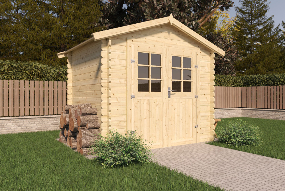 Abri de jardin bois brut Toit double pente INITIAL 6 - 6,16 m² - Madriers 28 mm