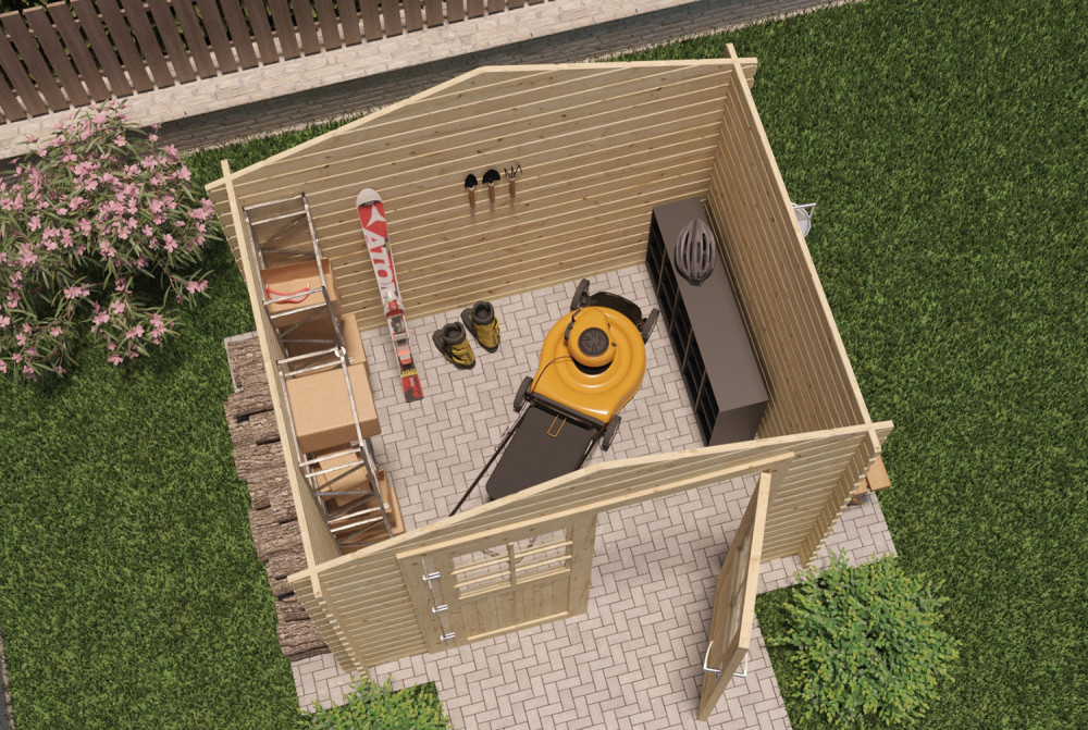 Abri de jardin bois brut Toit double pente INITIAL 6 - 6,16 m² - Madriers 28 mm