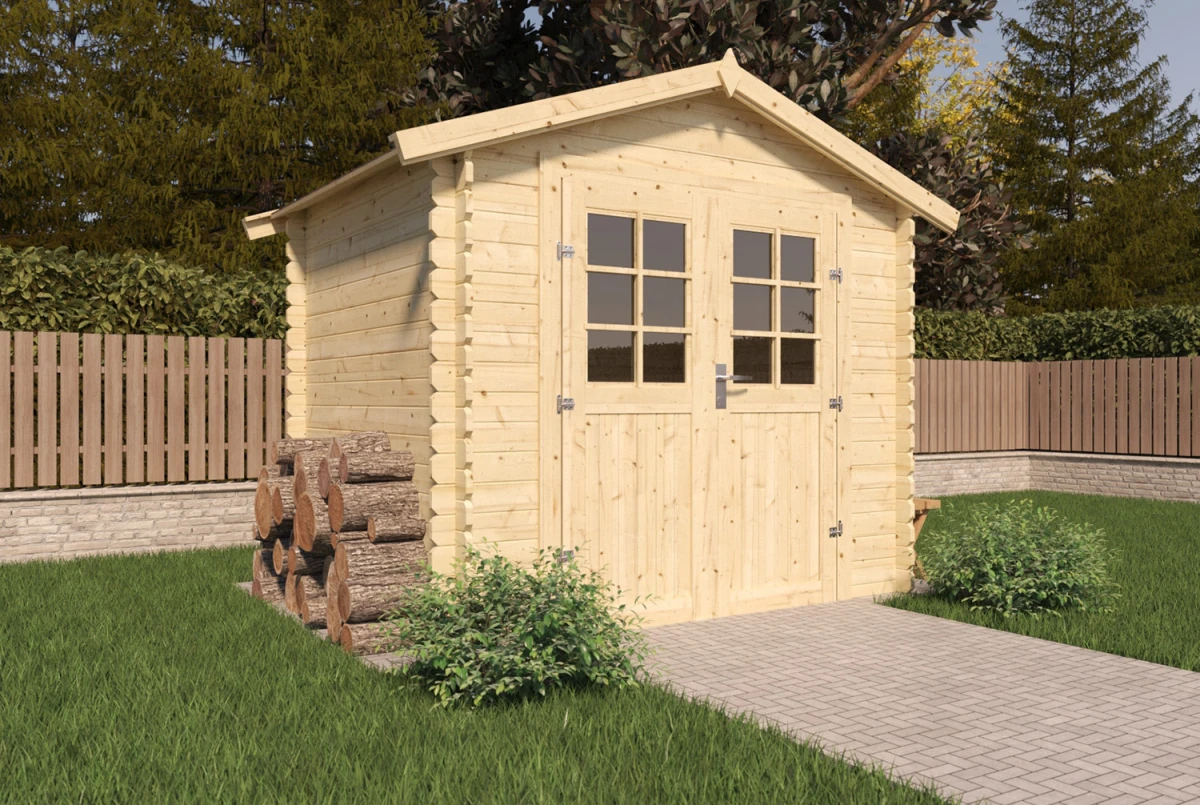 Abri de jardin bois brut Toit double pente INITIAL 7 - 7,53 m² - Madriers 28 mm