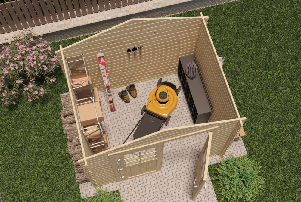 Abri de jardin bois brut Toit double pente INITIAL 7 - 7,53 m² - Madriers 28 mm