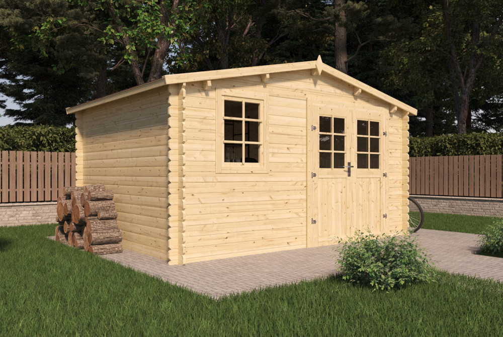Abri de jardin bois brut Toit double pente INITIAL 10 - 10,27 m² - Madriers 28 mm