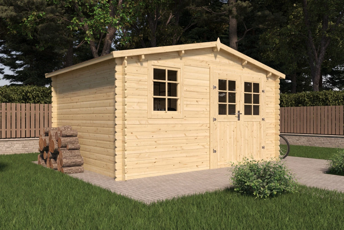 Abri de jardin bois brut Toit double pente INITIAL 10 - 10,27 m² - Madriers 28 mm