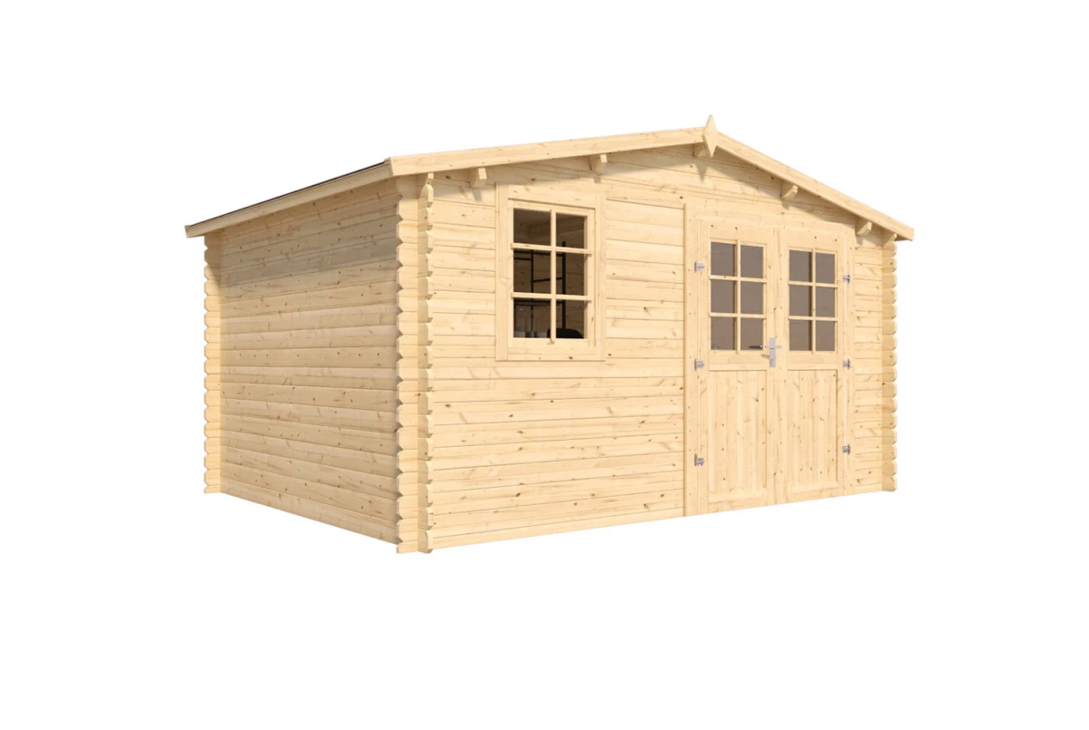 Abri de jardin bois brut Toit double pente INITIAL 10 - 10,27 m² - Madriers 28 mm