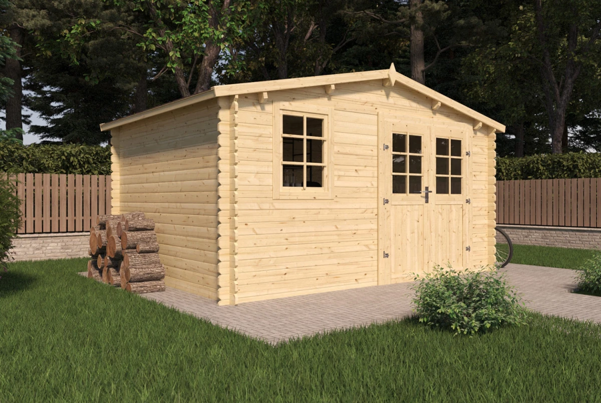 Abri de jardin bois brut Toit double pente INITIAL 14 - 14,01 m² - Madriers 28 mm