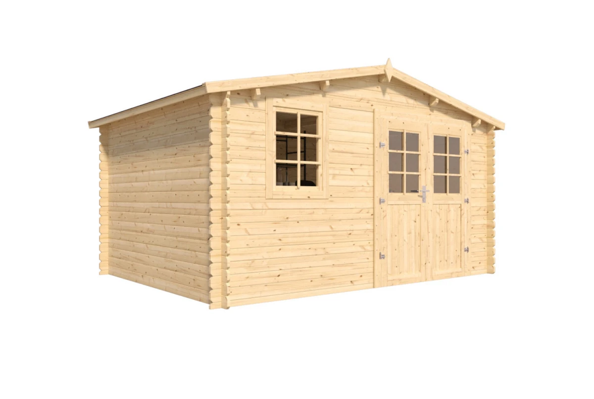 Abri de jardin bois brut Toit double pente INITIAL 14 - 14,01 m² - Madriers 28 mm