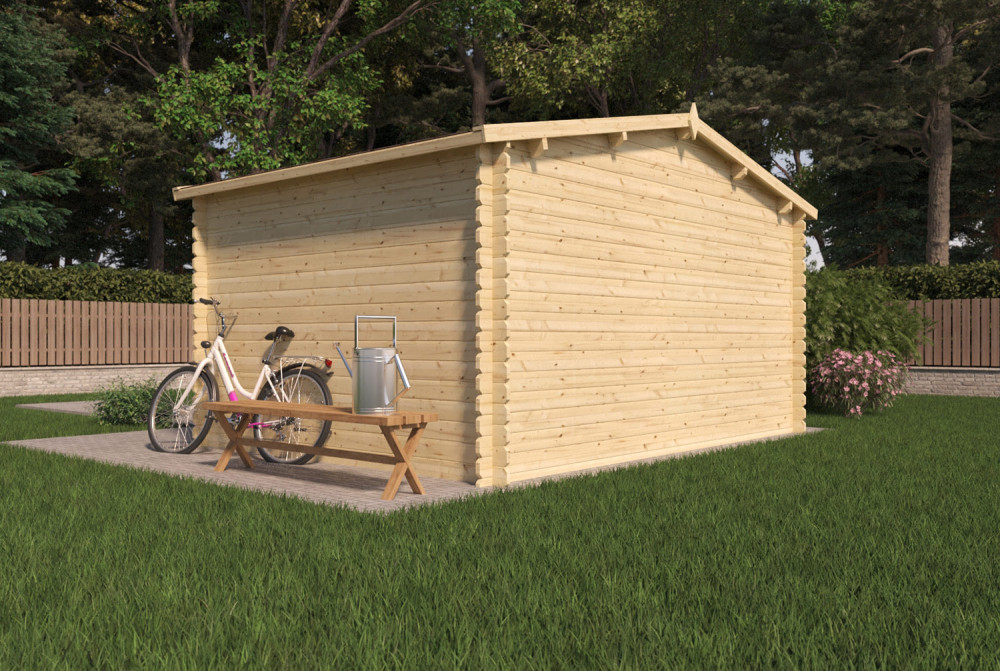 Abri de jardin bois brut Toit double pente INITIAL 14 - 14,01 m² - Madriers 28 mm