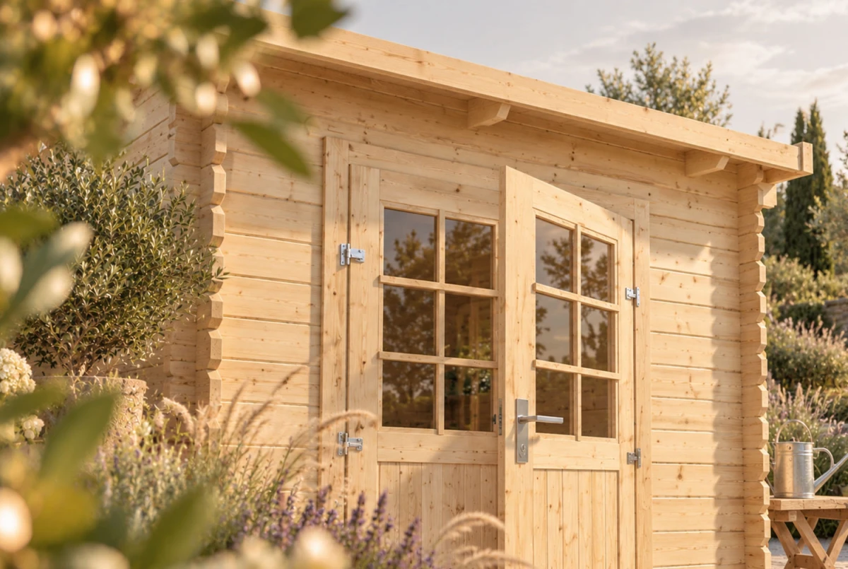 Abri de jardin bois brut Toit monopente ESSENTIEL 5 - 5,04 m² - Madriers 28 mm
