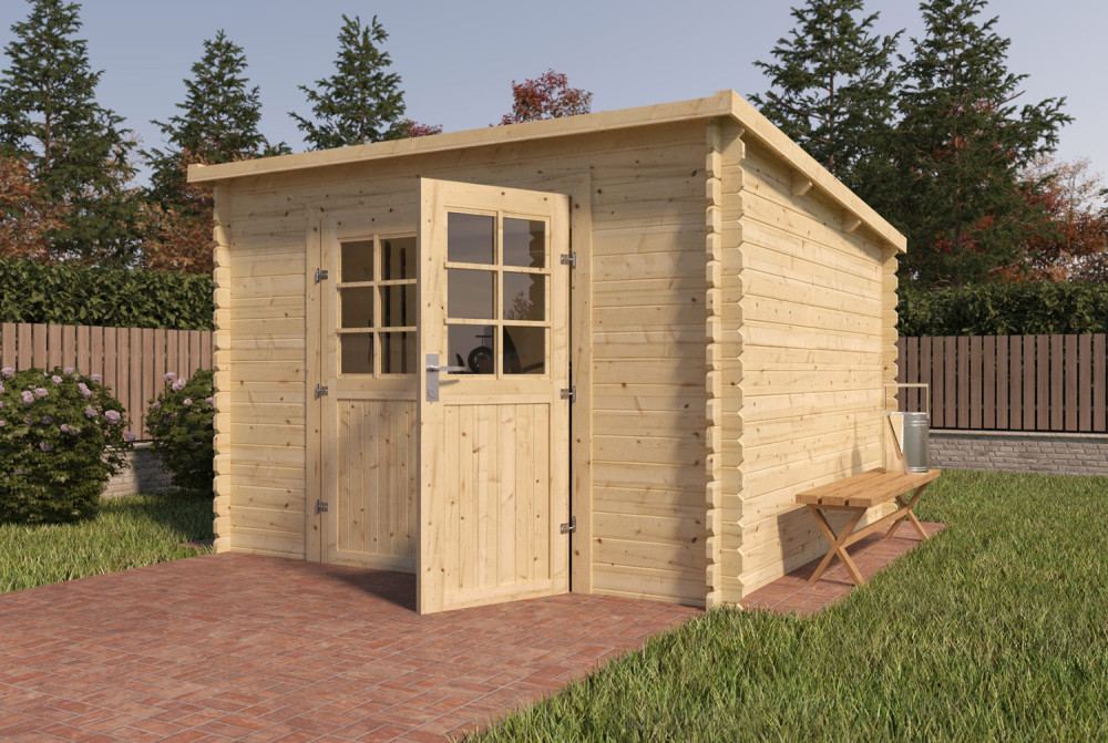 Abri de jardin bois brut Toit monopente ESSENTIEL 7 - 7,53 m² - Madriers 28 mm