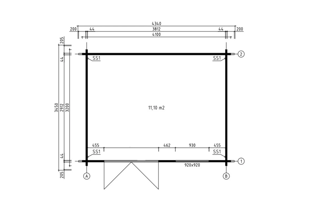 Abri de jardin bois autoclave CÉLESTE 11 - Toit double pente - 11,10 m² - Madriers 44 mm