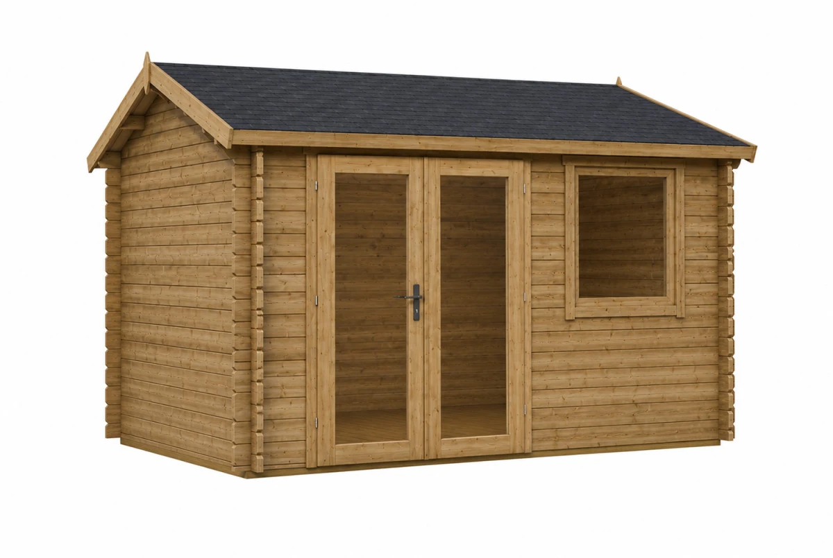 Abri de jardin bois autoclave CÉLESTE 11 - Toit double pente - 11,10 m² - Madriers 44 mm