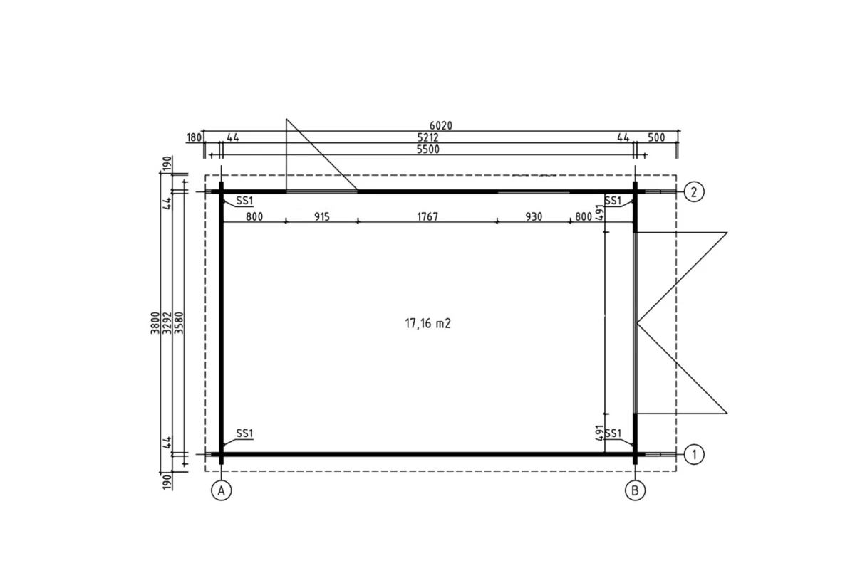 Garage bois brut SOLANO - Toit double pente - 1 voiture - 17,16 m² - Madriers 44 mm