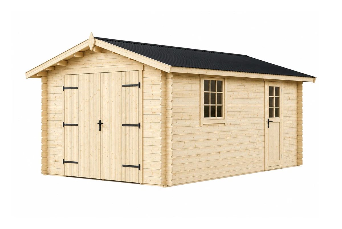 Garage bois brut SOLANO - Toit double pente - 1 voiture - 17,16 m² - Madriers 44 mm