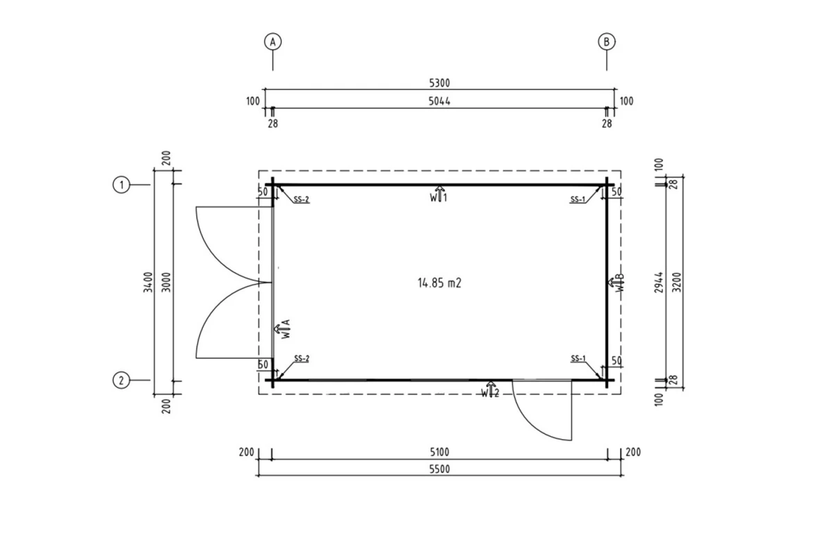Garage bois brut ORVEN - Toit plat - 1 voiture - 14,85 m² - Madriers 28 mm