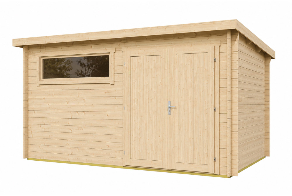 Abri de jardin bois brut ALIZÉ E - Toit plat - 9,87 m² - Madriers 28 mm