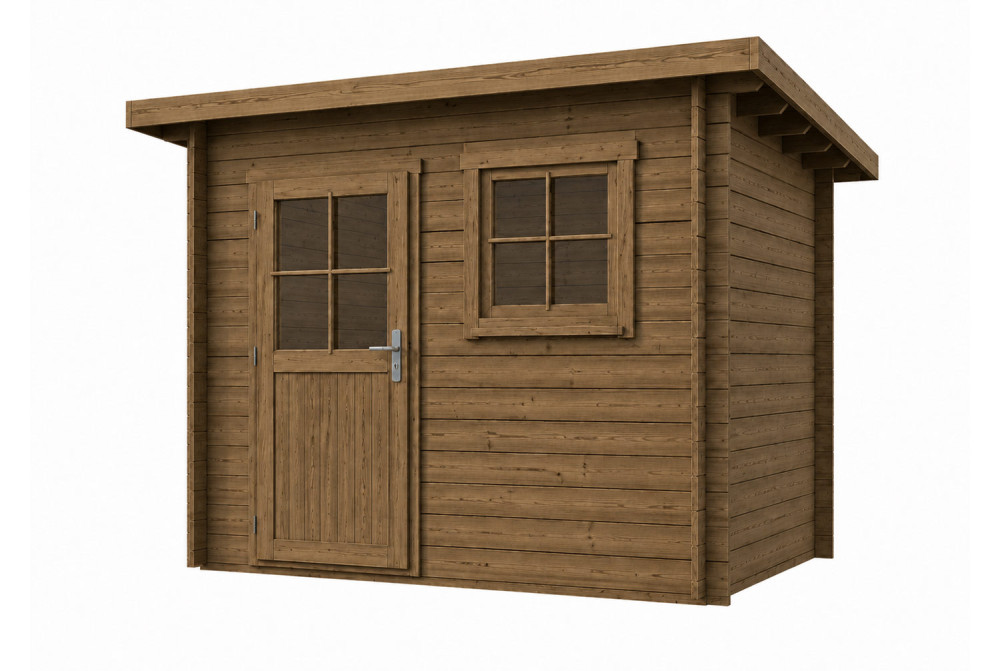 Abri de jardin bois traité autoclave HORIZON 3B - Toit plat - 7,31 m² - Madriers 28 mm