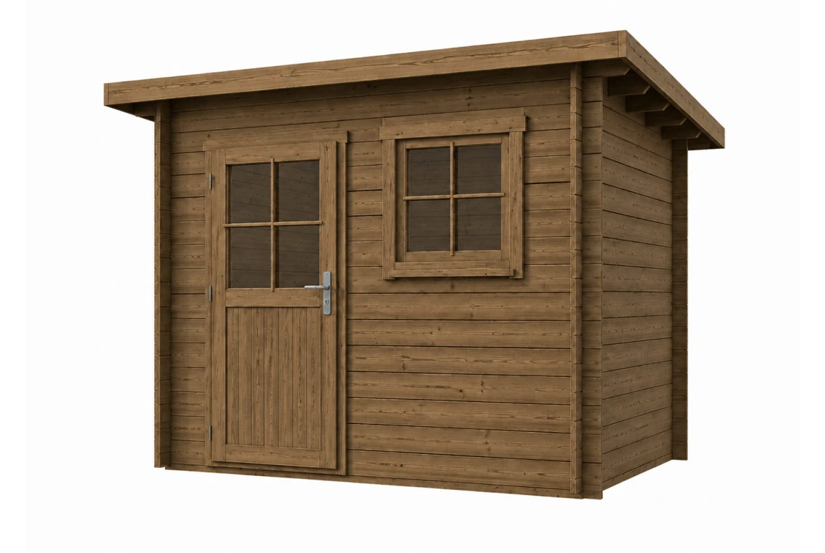Abri de jardin bois traité autoclave HORIZON 3B - Toit plat - 7,31 m² - Madriers 28 mm