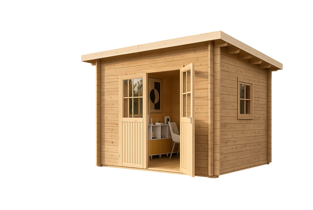 Abri de jardin bois brut HORIZON 3E - Toit plat - 7,31m² - Madriers 28 mm