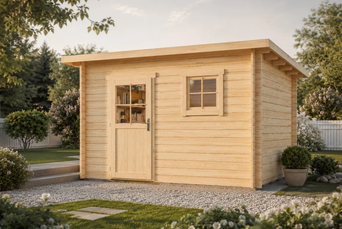 Abri de jardin bois brut HORIZON 4B - Toit plat - 8,93 m² - Madriers 28 mm
