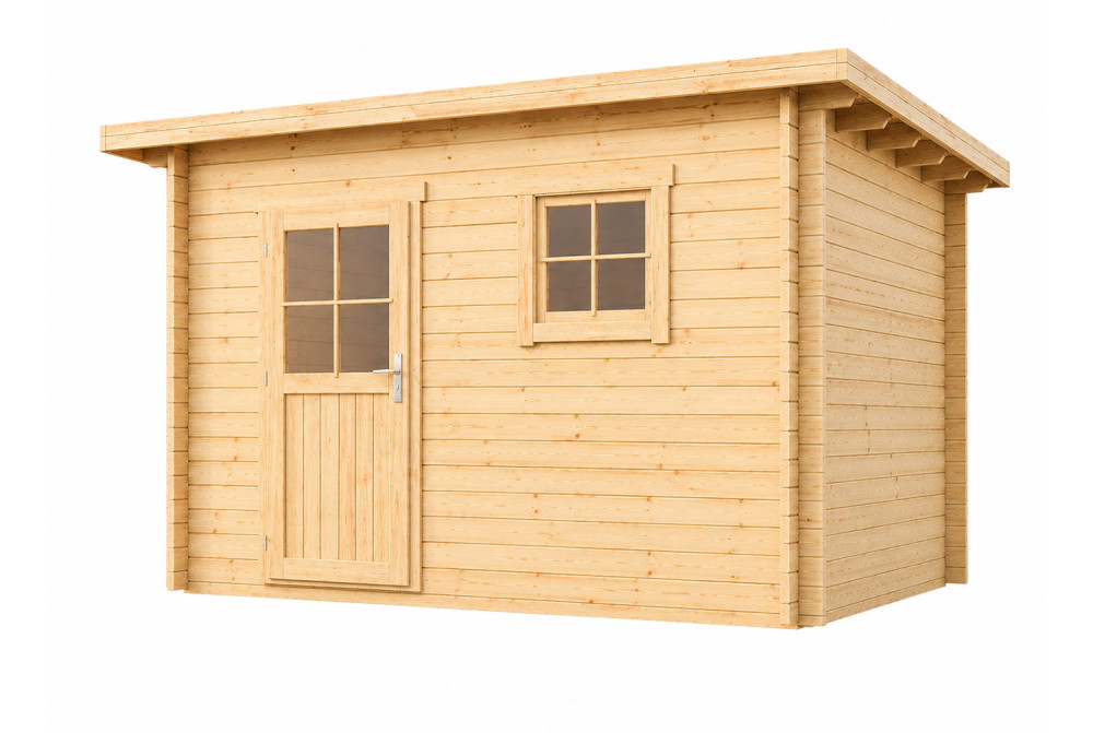 Abri de jardin bois brut HORIZON 4B - Toit plat - 8,93 m² - Madriers 28 mm