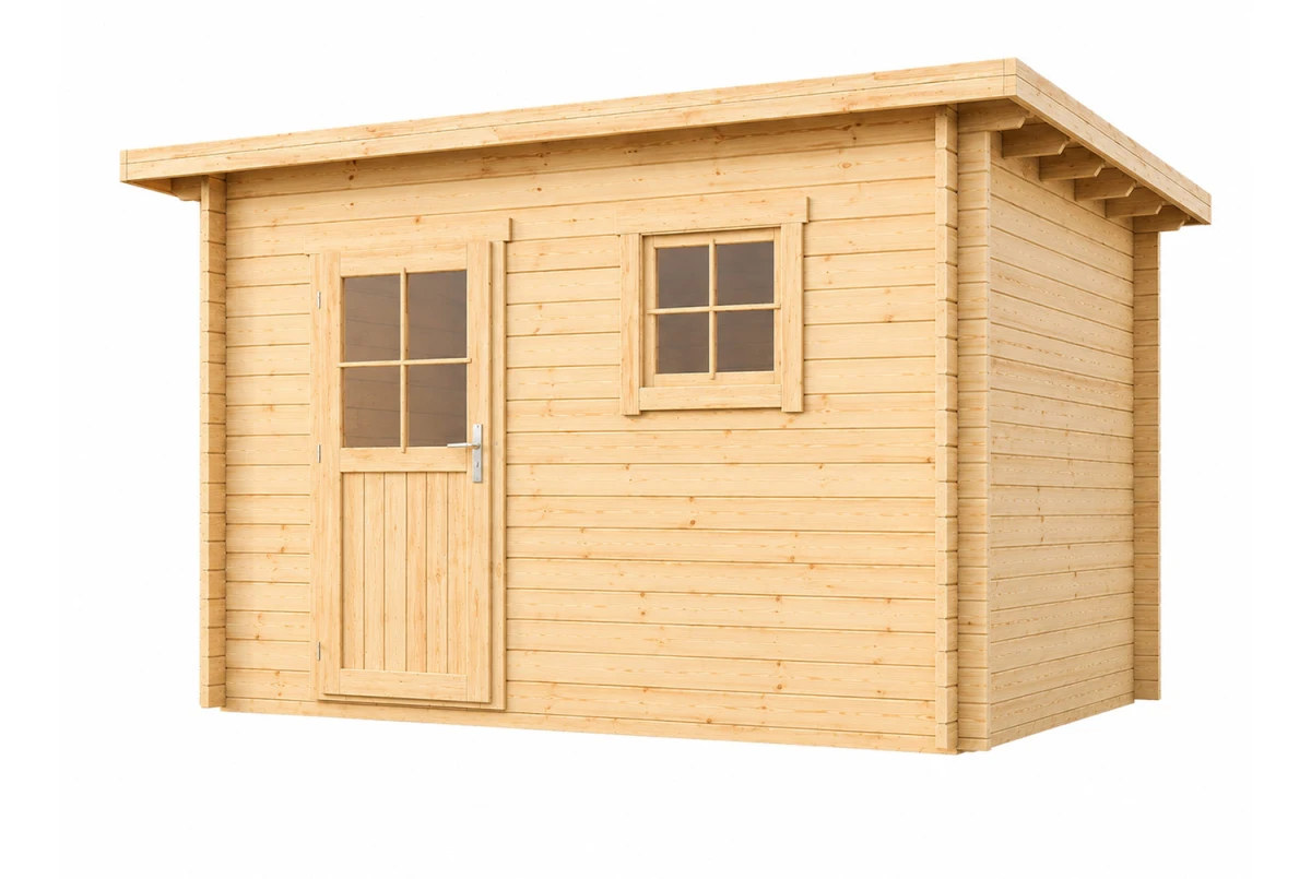 Abri de jardin bois brut HORIZON 4B - Toit plat - 8,93 m² - Madriers 28 mm