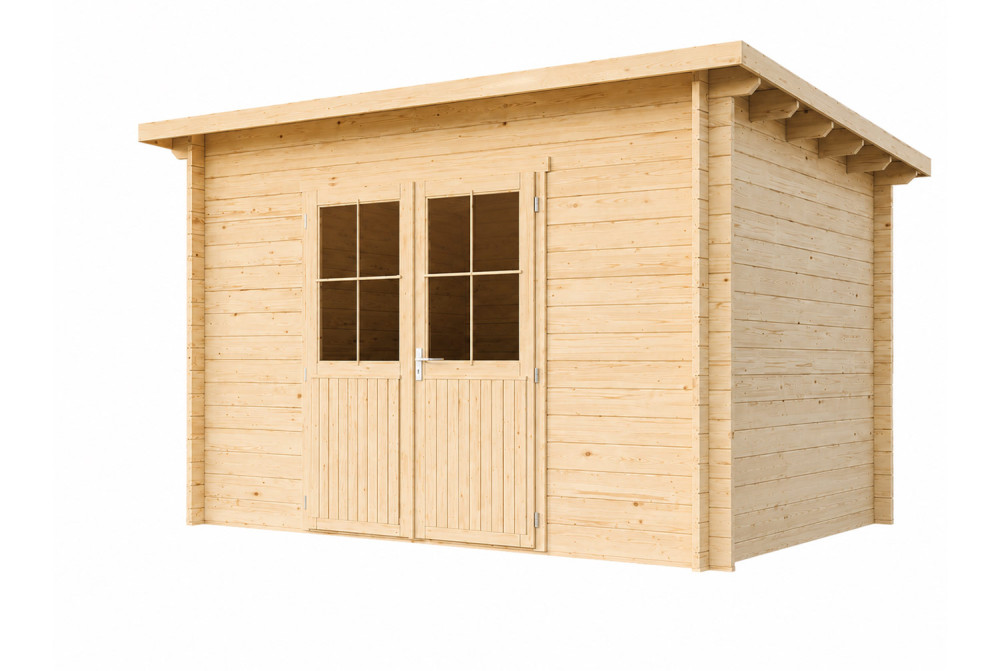 Abri de jardin bois brut HORIZON 4D - Toit plat - 8,93 m² - Madriers 28 mm