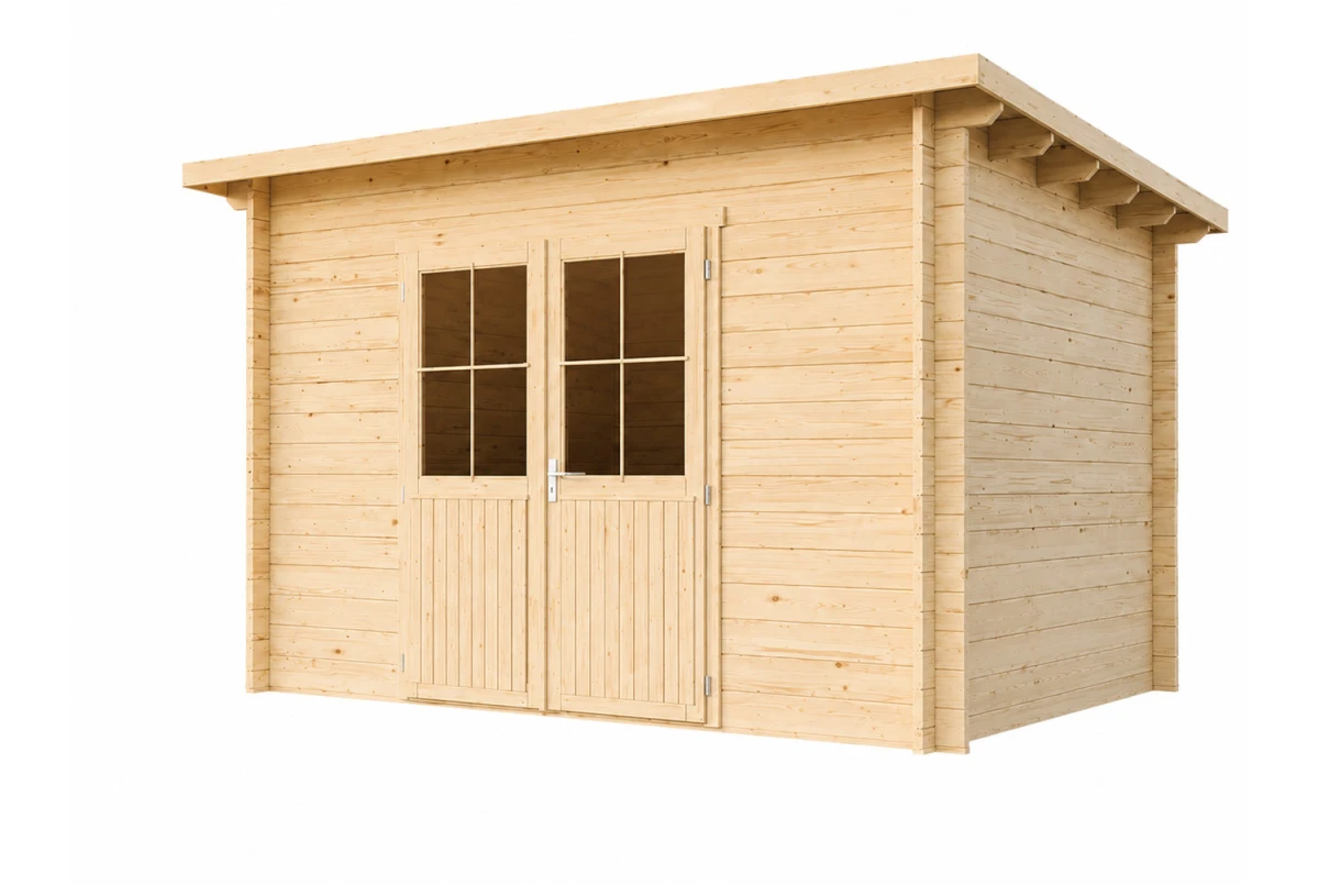 Abri de jardin bois brut HORIZON 4D - Toit plat - 8,93 m² - Madriers 28 mm