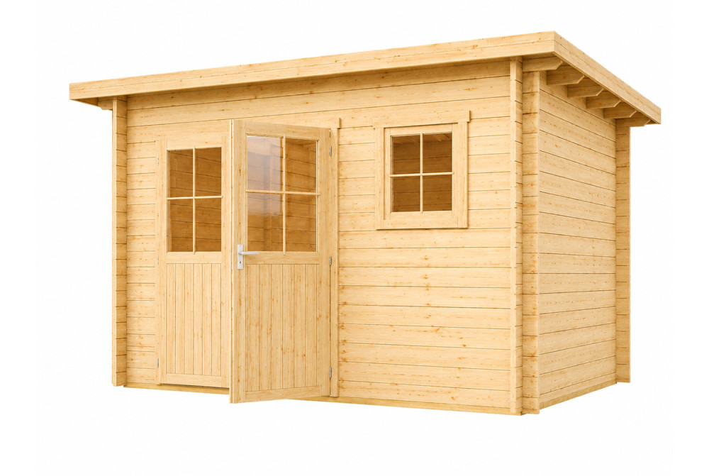 Abri de jardin bois brut HORIZON 4F - Toit plat - 8,93 m² - Madriers 28 mm