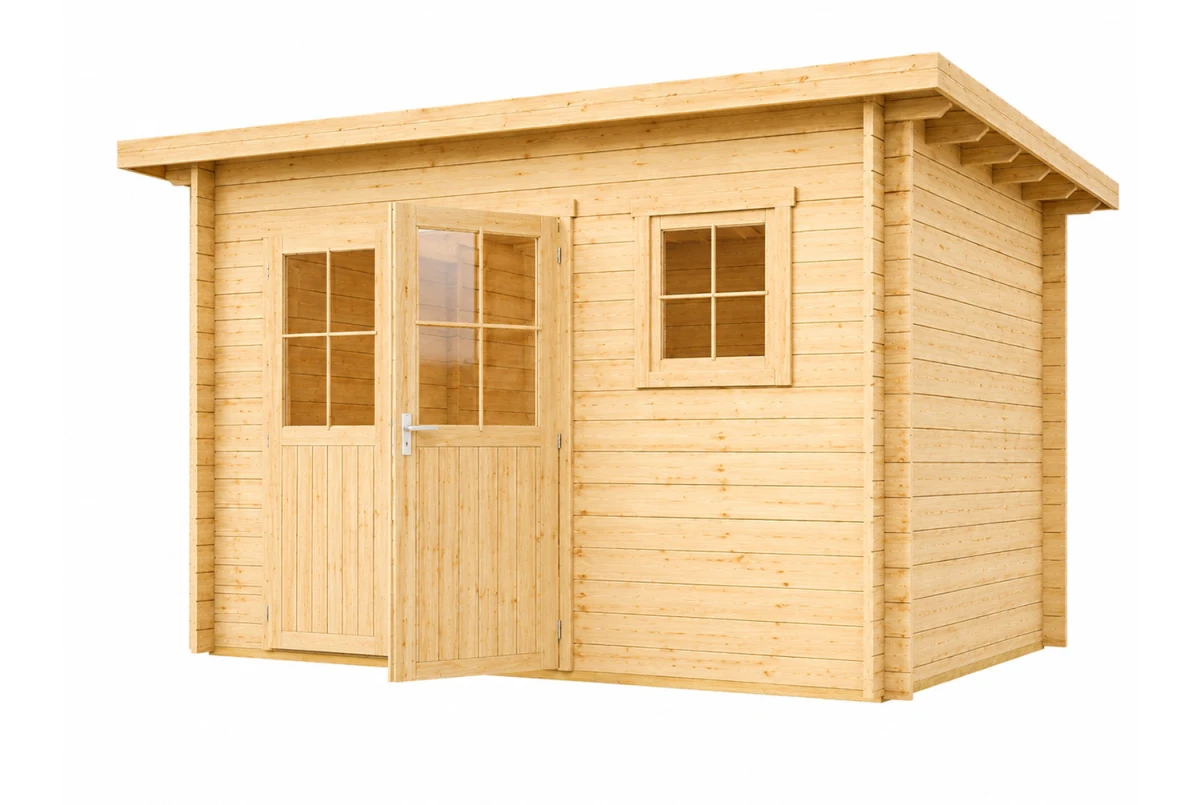Abri de jardin bois brut HORIZON 4F - Toit plat - 8,93 m² - Madriers 28 mm