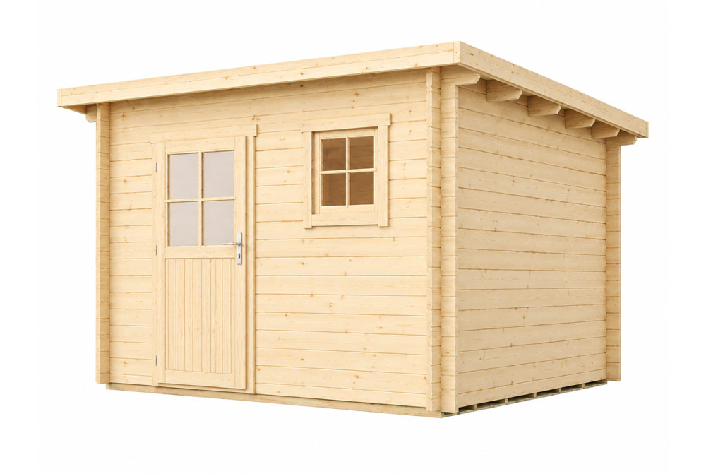 Abri de jardin bois brut HORIZON 5B - Toit plat - 10,92 m² - Madriers 28 mm