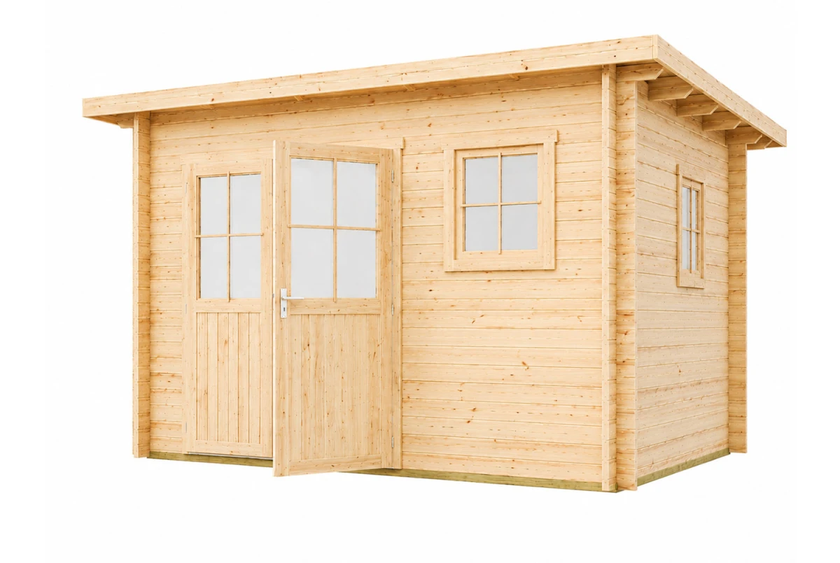 Abri de jardin bois brut HORIZON 5E - Toit plat - 10,92 m² - Madriers 28 mm