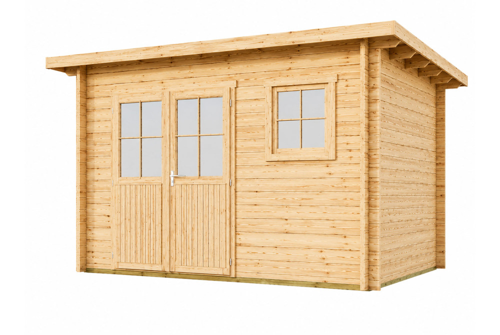 Abri de jardin bois brut HORIZON 5F - Toit plat - 10,92 m² - Madriers 28 mm