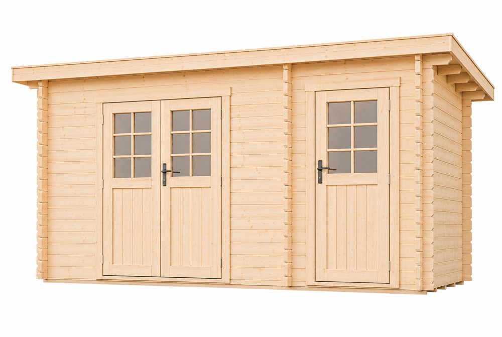 Abri de jardin bois brut HORIZON 4H - Toit plat - 2 pièces - 12,91 m² - Madriers 28 mm