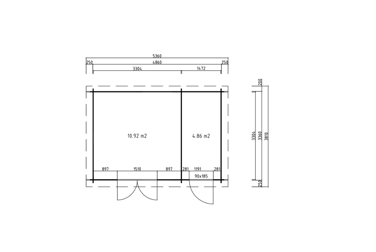 Abri de jardin bois brut HORIZON 5H - Toit plat - 2 pièces - 15,78 m² - Madriers 28 mm