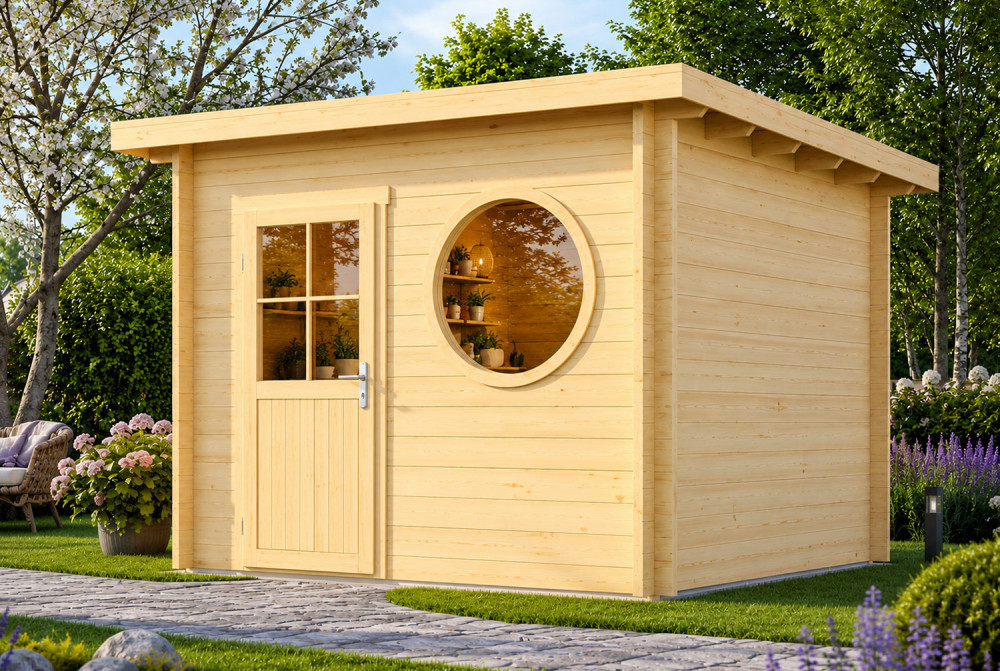 Abri de jardin bois brut HORIZON 3N - Toit plat - 7,31 m² - Madriers 28 mm