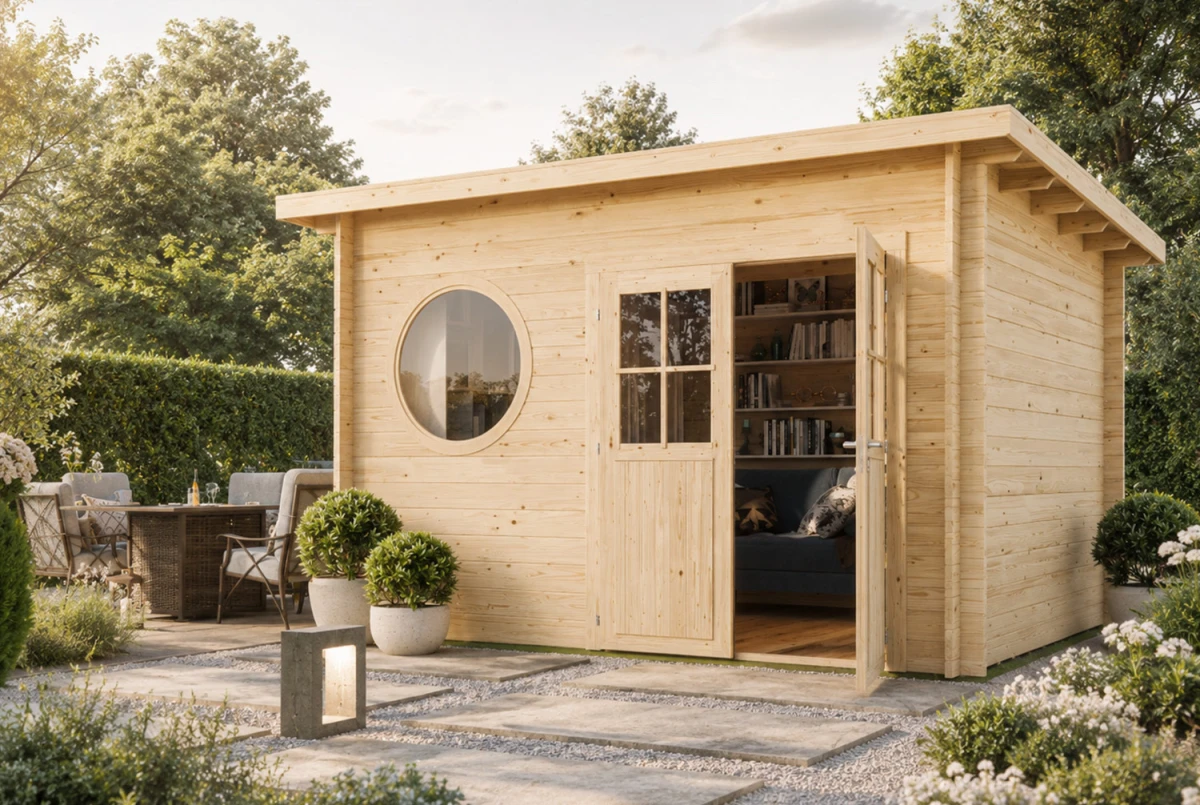 Abri de jardin bois brut HORIZON 4M - Toit plat - 8,93 m² - Madriers 28 mm