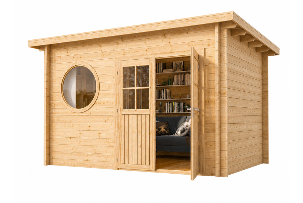 Abri de jardin bois brut HORIZON 4M - Toit plat - 8,93 m² - Madriers 28 mm