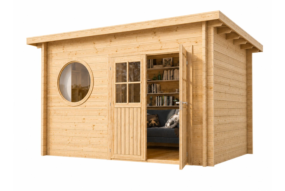 Abri de jardin bois brut HORIZON 4M - Toit plat - 8,93 m² - Madriers 28 mm