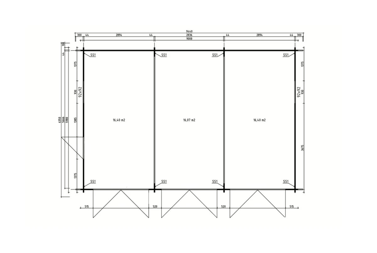 Garage bois brut AQUILON - Toit double pente - 3 voitures - 49,58 m² - Madriers 44 mm