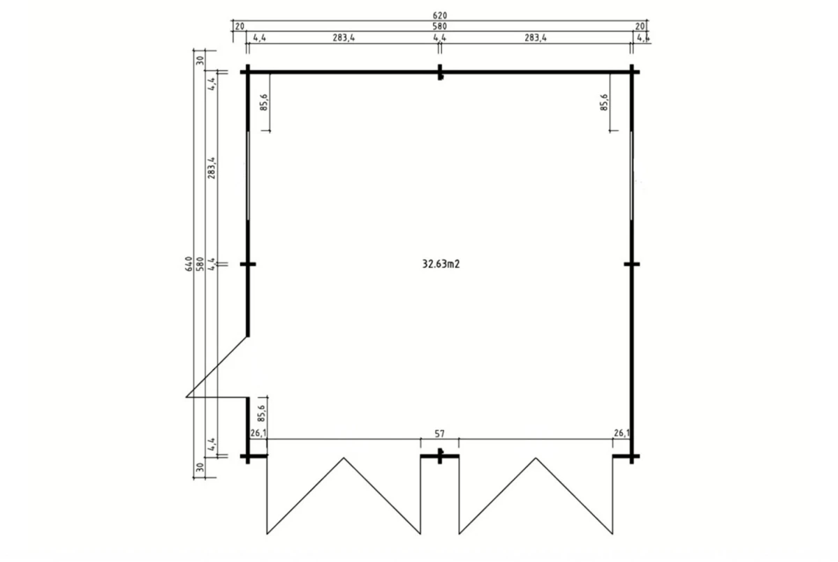 Garage bois brut ZÉPHYR - Toit double pente - 2 voitures - 32,39 m² - Madriers 44 mm