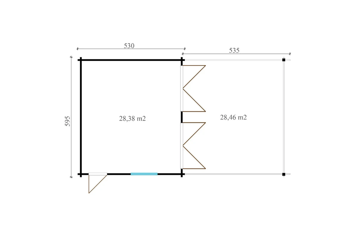 Garage bois traité autoclave ÉOLE - Toit double pente avec auvent - 2 voitures - 28,38 m² + 26,46 m² - Madriers 44 mm