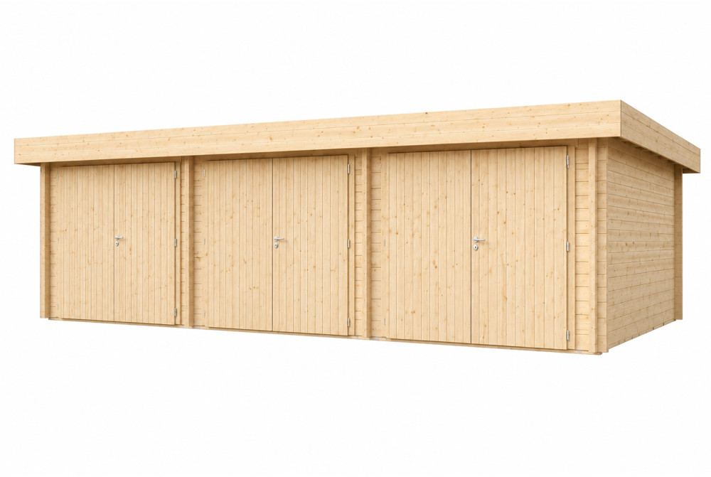 Garage bois brut TRAMONTANE - Toit monopente - 3 voitures - 43,32 m² - Madriers 44 mm