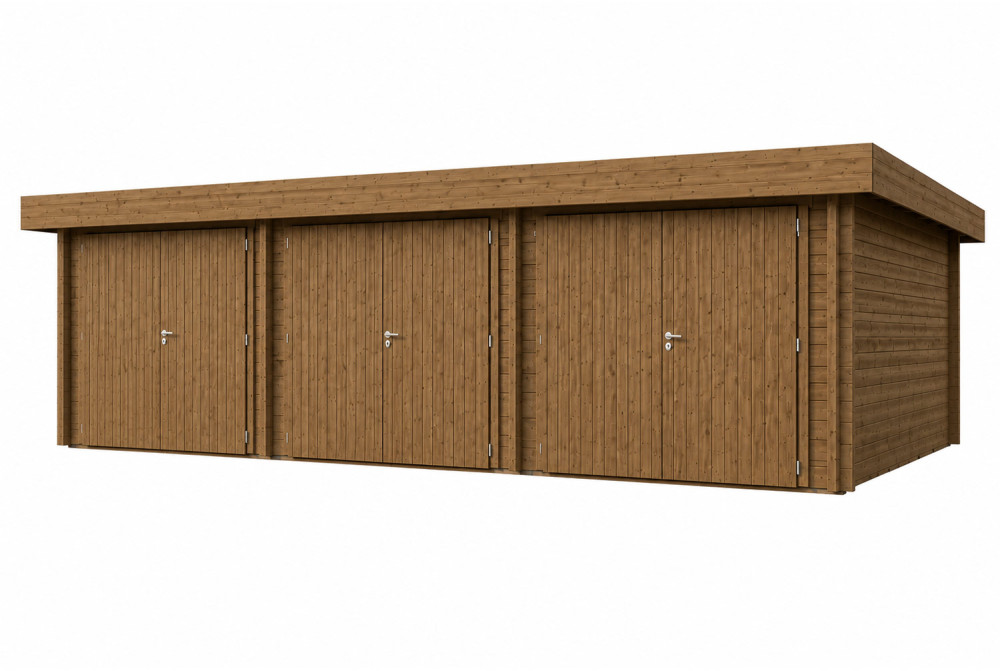 Garage bois traité autoclave TRAMONTANE - Toit monopente - 3 voitures - 43,32 m² - Madriers 44 mm