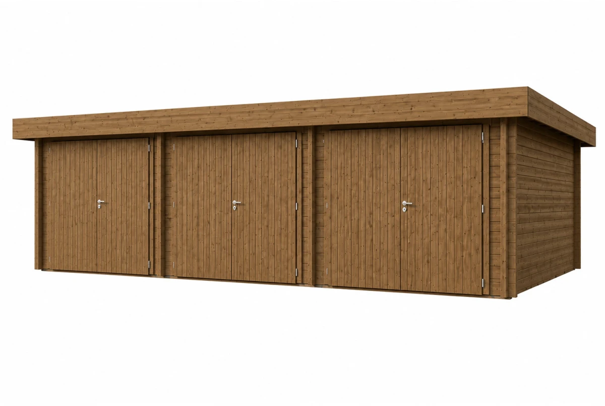 Garage bois traité autoclave TRAMONTANE - Toit monopente - 3 voitures - 43,32 m² - Madriers 44 mm